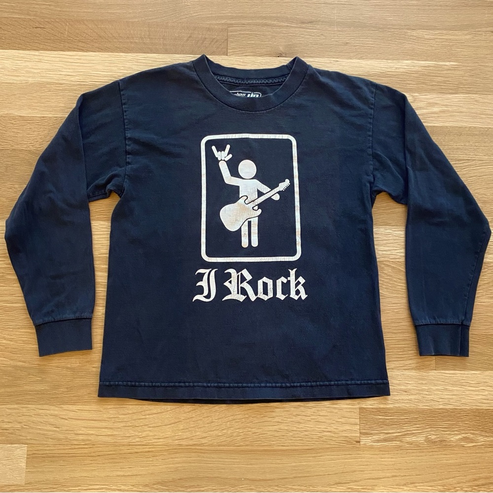 Urban Pipeline Vintage Kids  I ROCK Long Sleeve Black Tee Shirt / Unisex M